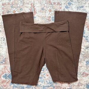 Brown Foldover Cotton Leggings